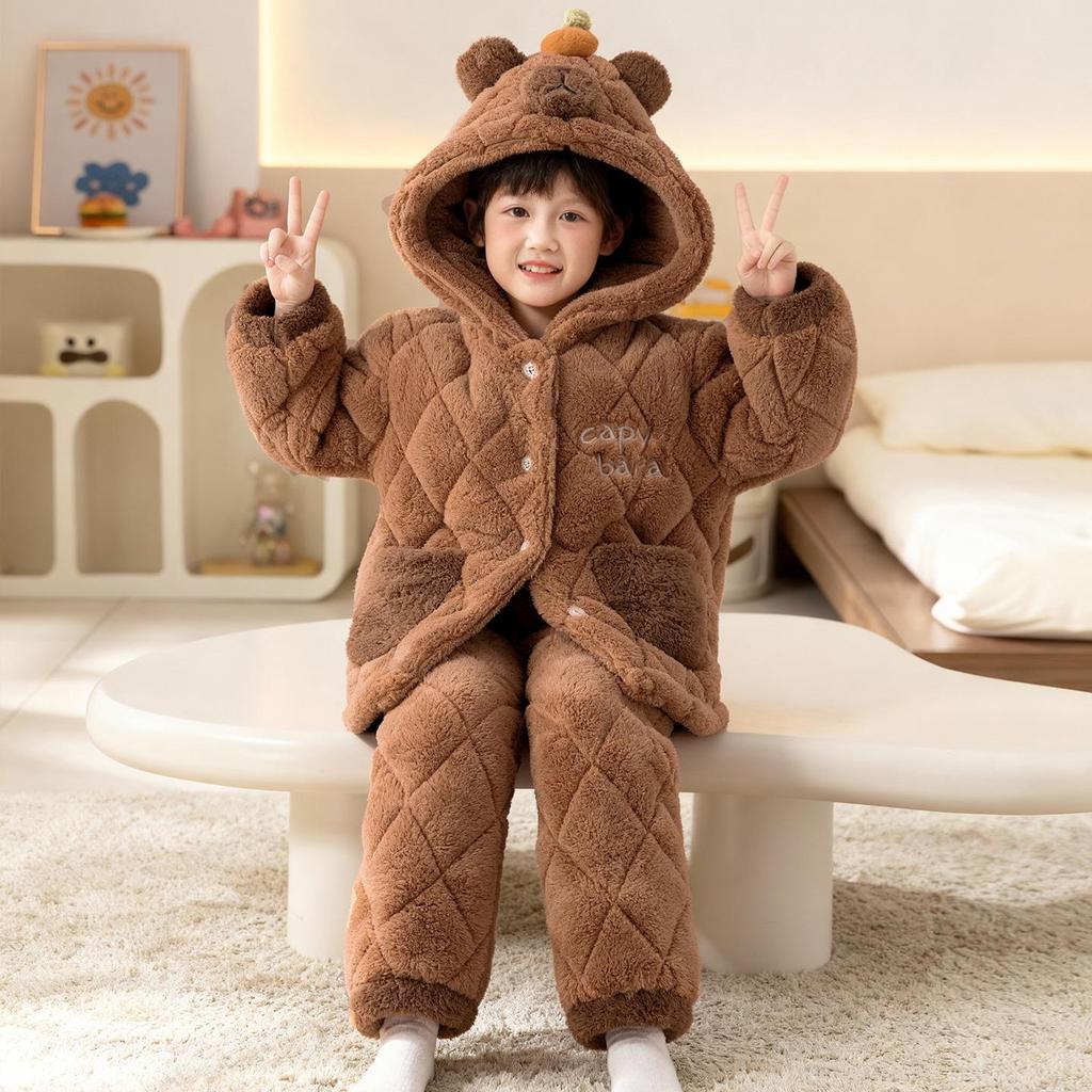 Boys' Thick Flannel Pajama Set - Children's Coral Fleece, Spring/Autumn 2025.