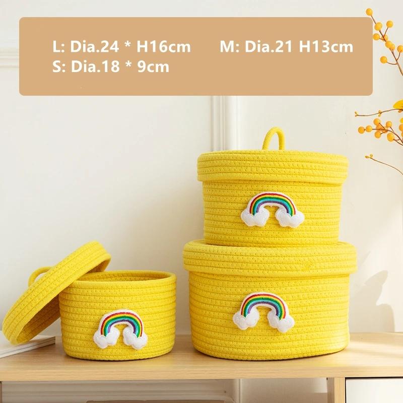 3pcs Round Storage Baskets Natural Cotton Rope Woven Organizer with Lids for Countertop Sundries Makeups Toys Keys Clutter Items
