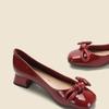 Fashion 2024women's Single Shoes with Heel New Fashion Solid Color PU Surface Flat Heel Women's Shoes Square Head with Heel Single Shoes