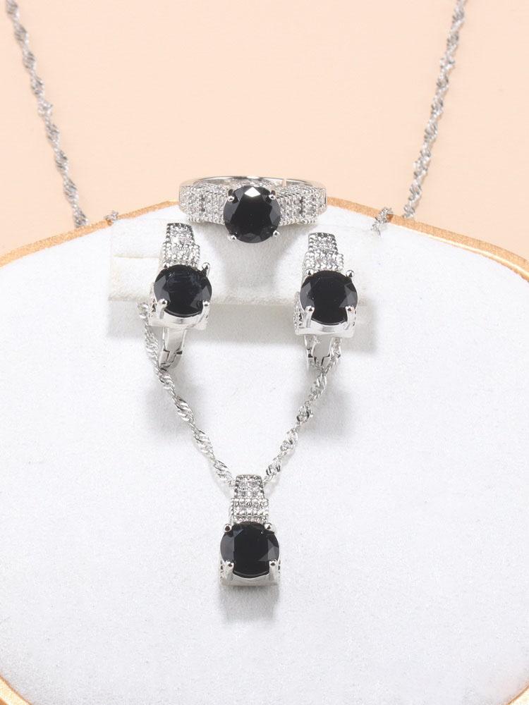 Fine Jewelry   Fashion Party Women Dress Accessories Cz Hoop Earrings Necklace Bracelet Adjustable Ring 5-Piece Sets