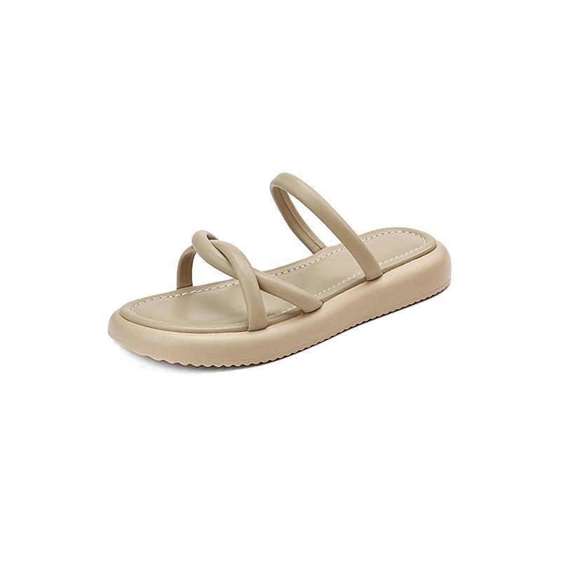 

Мюли Krazing Pot из микрофибры с открытым носком на низком каблуке, летние женские тапочки на плоской платформе, простой дизайн, для отдыха на открытом воздухе 42 абрикосовый