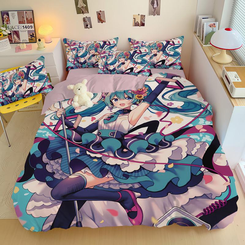 Anime Hatsune Miku Creative Peripherals Duvet Cover Merry Bedding Set Queen King Full Size for Holiday Bedroom Teens Women Gifts