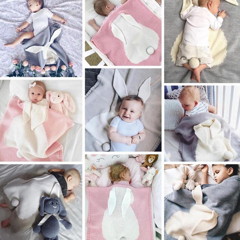 1PC Acrylic Fiber Winter Swaddling Blanket Multifunction Knitted Blanket Bunny Bed Cover Newborn Sleeping Blanket Rabbit Ear