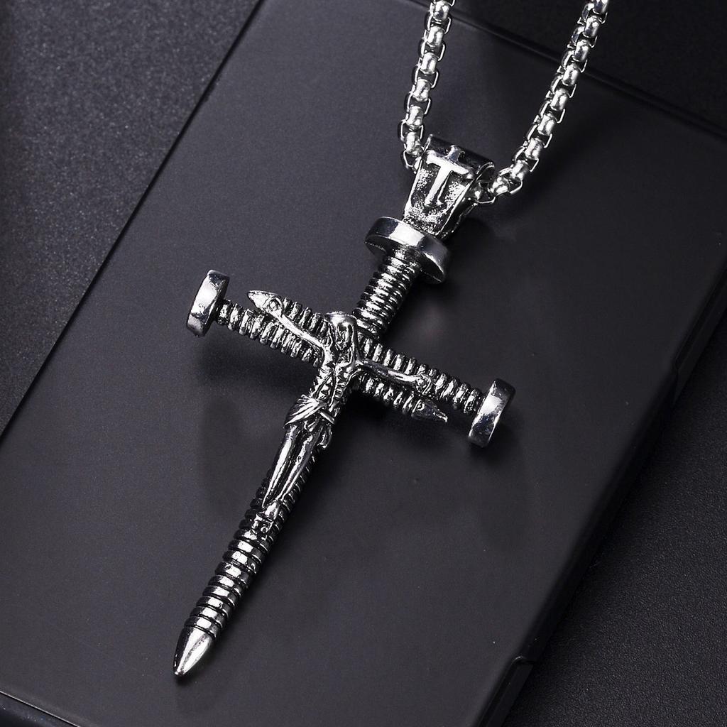 Collana con Croce di Gesù Cristiana per Uomo Donna Catene in Acciaio Inossidabile Choker Religione Ciondoli Blu Gioielli Regali per Preghiera Battesimo