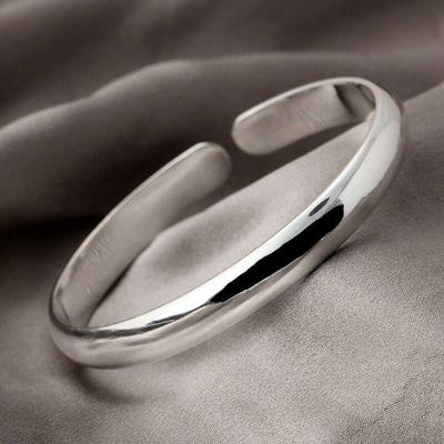 Korean Style Simple Silver Plated White Copper Bangle Bracelet
