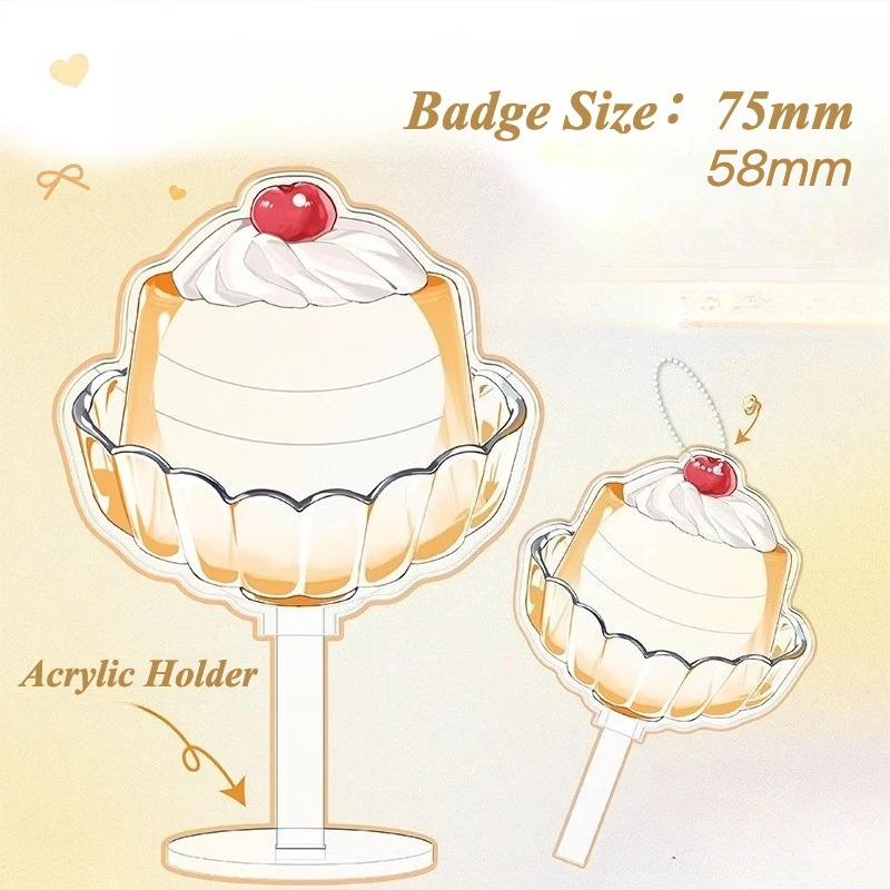 Pudding Cup PVC Badge Ornaments for Girls Desktop Decoration 75mm Badge Holder Anime Badges Display Japan Style Kawaii Design
