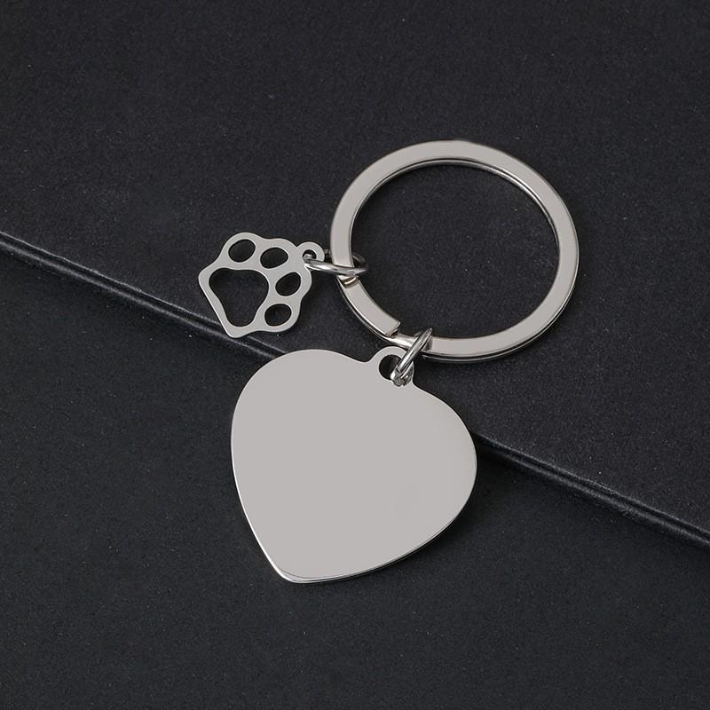 Metal Heart-Shaped Laser-Printed Dog Paw Keychain - Engravable Festival Gift