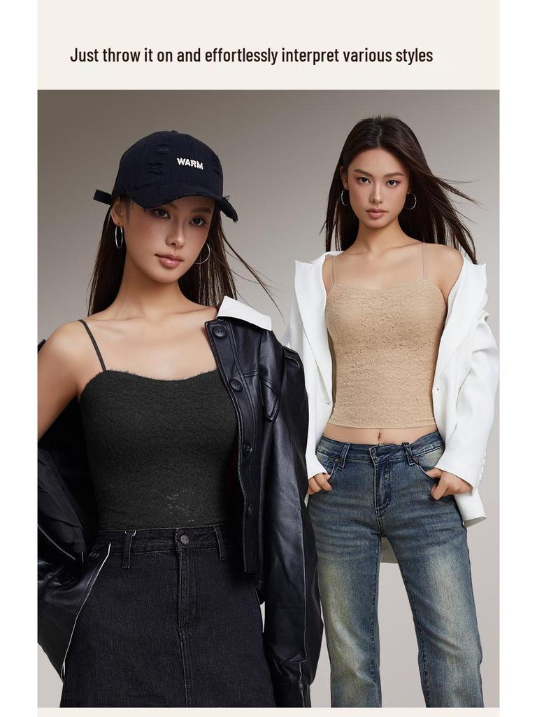 Autumn/Winter Rose Floral Lace Spaghetti Strap Seamless Bandeau Vest