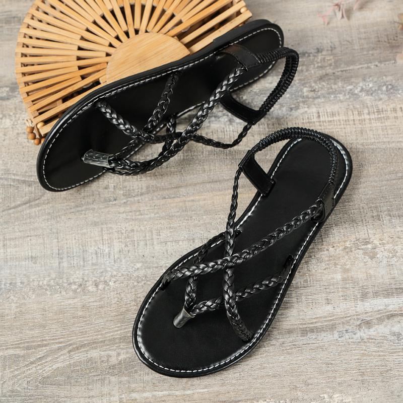 Fashion 2024 New Summer Fashion Femme Beach Woven Hollow Sandals Women Flats Casual Clip Toe Sandals