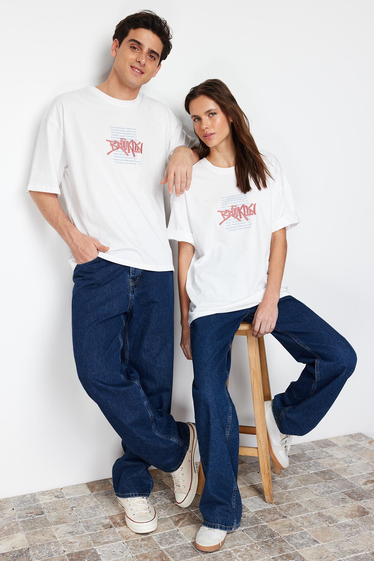 

Men s Fashion New T-Shirt Ecru Oversize Printed Embroidered 100% Cotton T-Shirt
