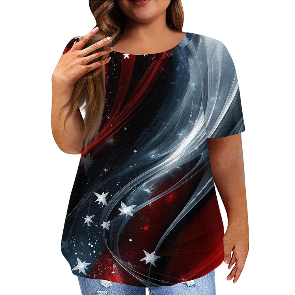 Women's Large Size T-Shirt Casual Tie-dye Round Neck Short Sleeve Top