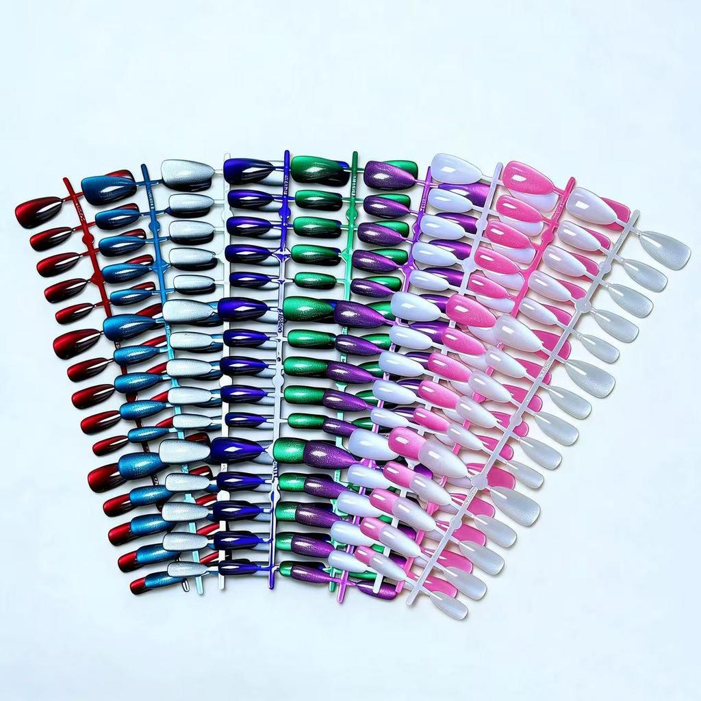 Flashy Almond Cat Eye Wearable Nails Collection - High-End Whitening Manicure for Summer
