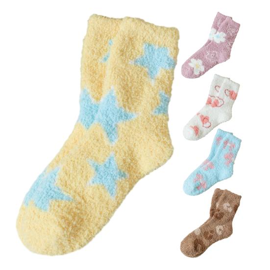 Comfortable Daily Wear Socks Coral Fleece for Women, Soft Thermal Crew with Non-Binding Thickened Fluffy Winter House Top, Fuzzy Sleep Cute