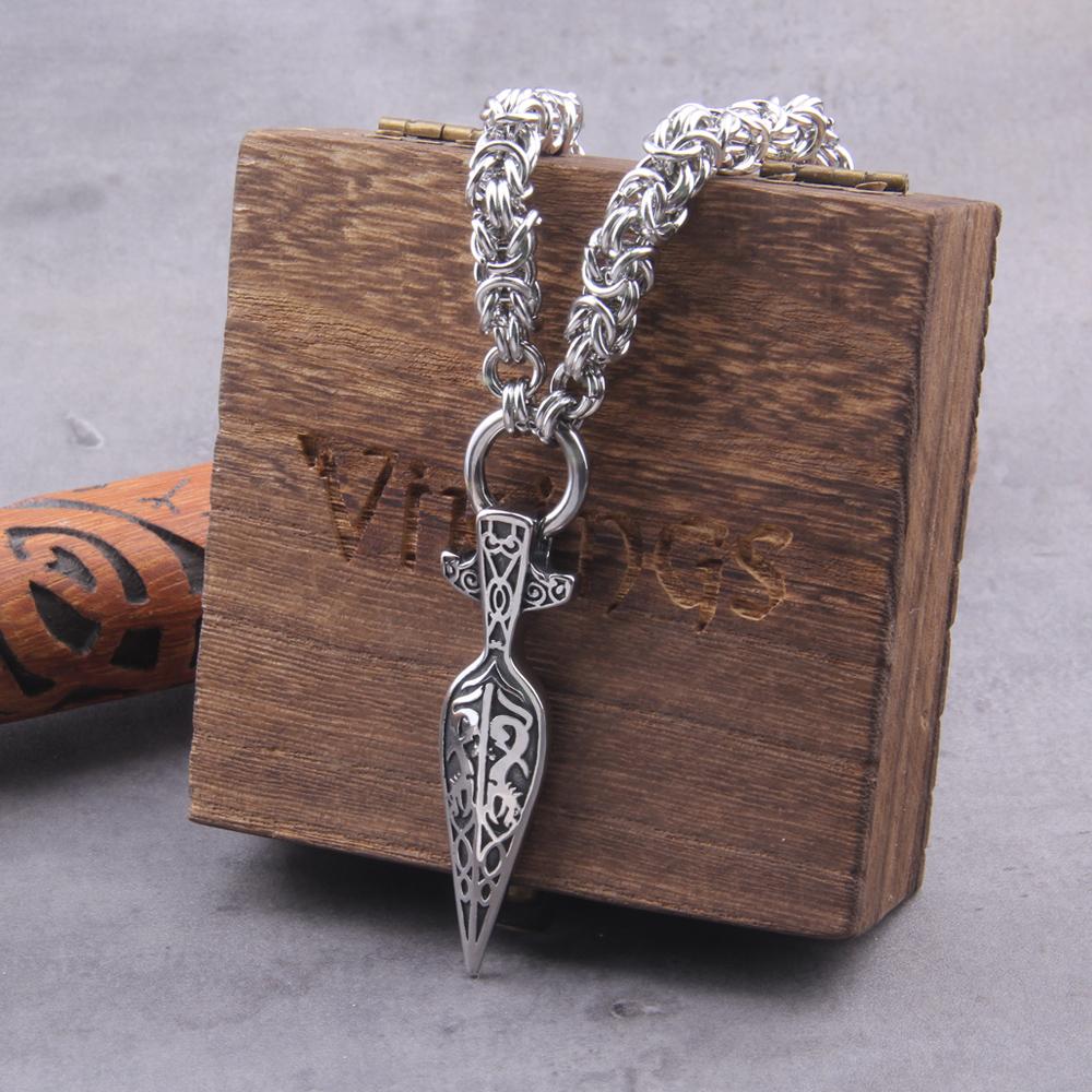 Stainless Steel Wolf Head Thor Hammer Mjolnir Viking Necklace Handmade Chain with Wooden Box Gift for Boyfriend