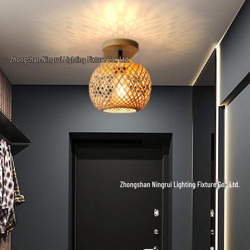 Japanese Wabi-Sabi Rattan Bamboo Ceiling Lamp for Bedroom or Tea Room