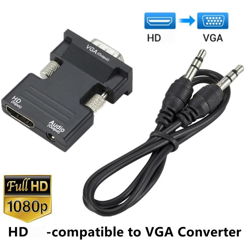 HDMI-compatible to VGA Adapter with 3.5mm Audio Cable For PC Laptop TV Box Projector Full HD 1080P HDMI to VGA Converter Adapter