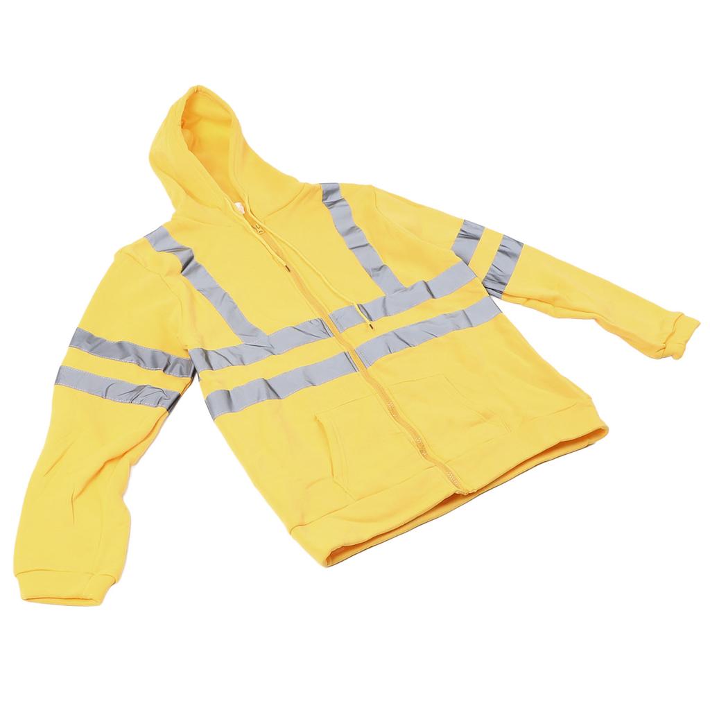 Herren Warnschutz-Sweatshirt Hohe Sichtbarkeit Reflektierende Streifen Reißverschluss Fleece Winddicht Hi Vis Sicherheitsjacke Gelb XL