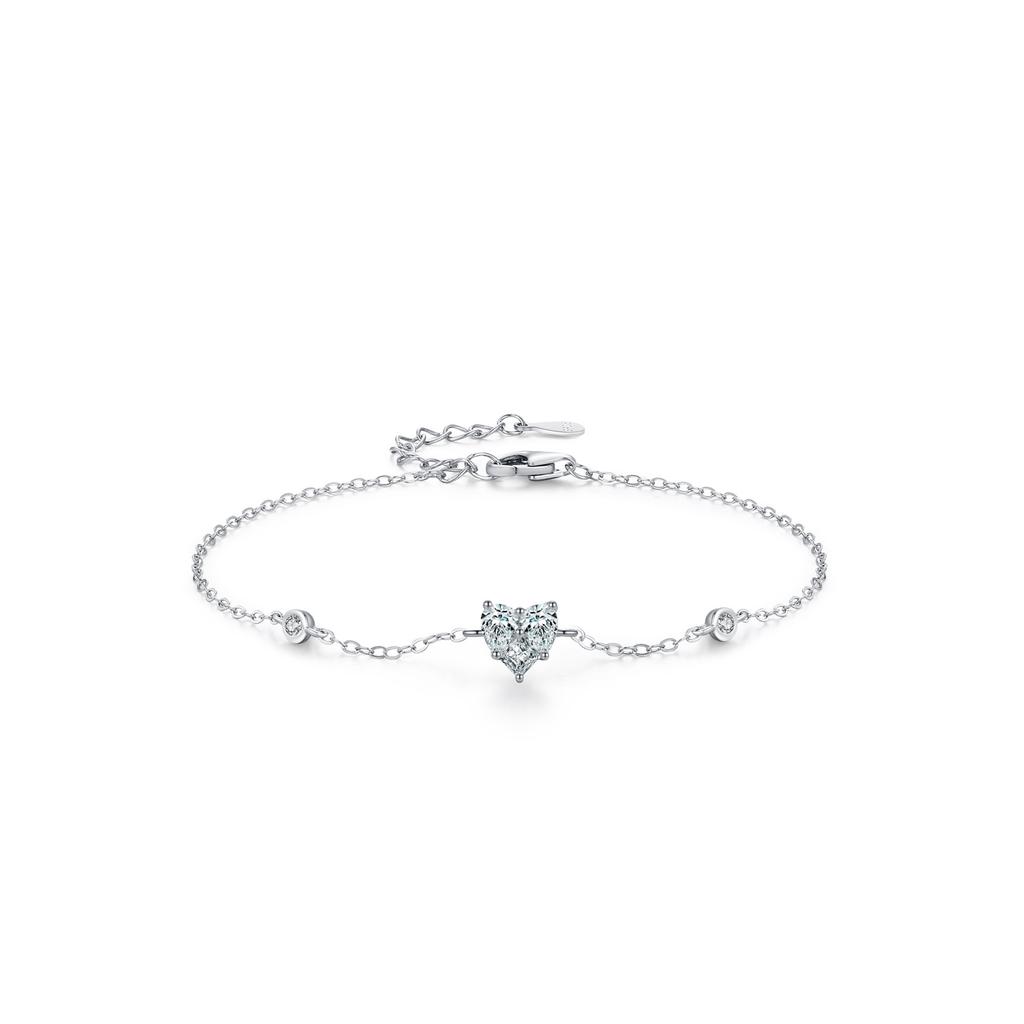 Moissanite 925 Sterling Silver Minimalist Heart-shaped Geometric Design Diamond Bracelet Adjustable Stacked Fashion Wedding Gift
