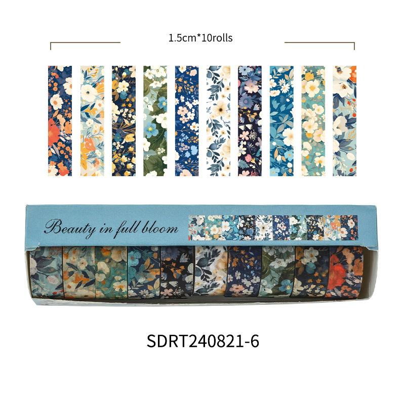 

10 рулонов винтажных цветочных лент васи, липкая лента с цветочным узором и декоративными наклейками
