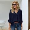 Women's V Neck Three Quarter Sleeve Blouse Loose Fit Office Solid Color High Low Hem Shirt Casual Work Top For Autumn Daily Wear