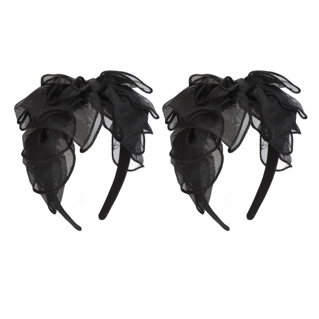2PCS Black Mesh Bow Headband Fashionable Comfortable Princess Bow Headband for Women Bow Hairband