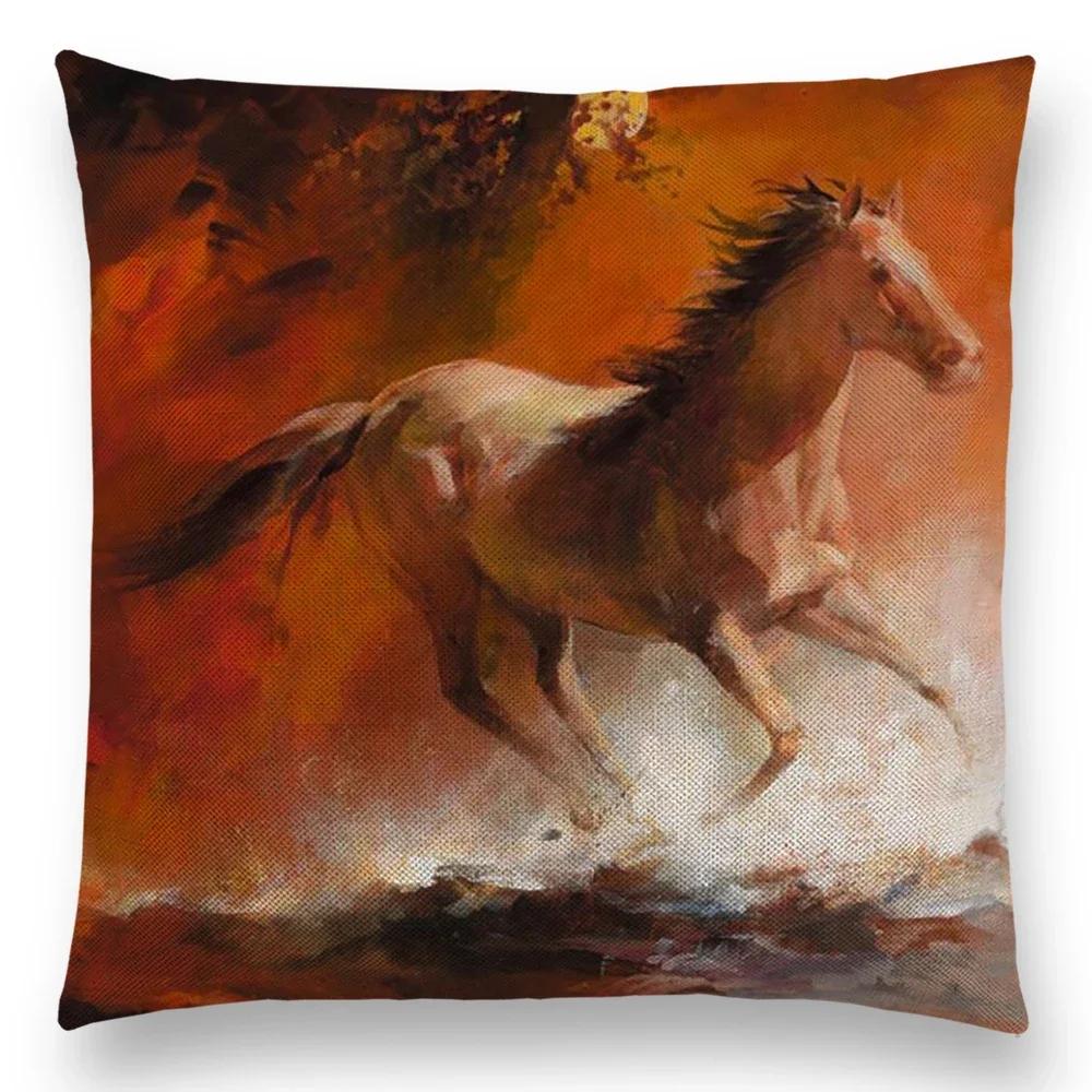 Horse Oil Painting Pillow Case Home Decor Vintage Cushion Cover for Sofa Car Linen Pillow Cover Home Decorative Drop Shipping