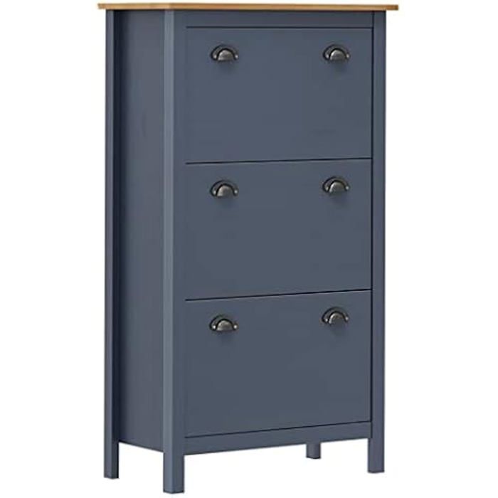 Armoire à chaussures - VIDAXL - Hill Range - Bois massif - 3 portes - Gris 72x35x124 cm