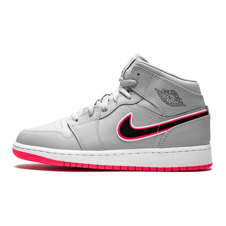 (GS) Air Jordan 1 Mid Wolf Grey Pink Kids 555112-060 EU 35.5
