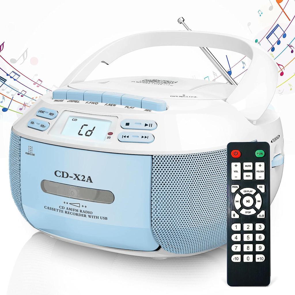 Portable Bluetooth Cassette Radio & CD Player with USB, Recording, and A-B Repeat Functionality