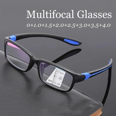 Occhiali da lettura multifocali da uomo e da donna, sportivi, anti-luce blu, montatura in TR90, occhiali da vista per presbiopia, da vicino e da lontano, da 0 a +1,0