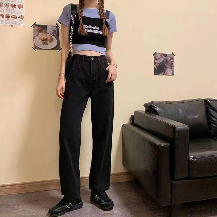 

Women s Yellow Distressed Retro Wide-Leg Jeans - Floor-Length, Slimming Raw Edge, Loose Fit M