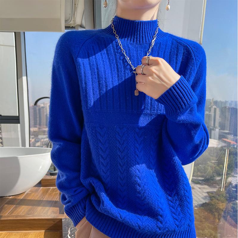 Jacquard Ragdoll Half Turtleneck Cardigan for Women In Autumn and Winter New Fashionable and Versatile Cashmere Knitted Sweater Base Shirt
