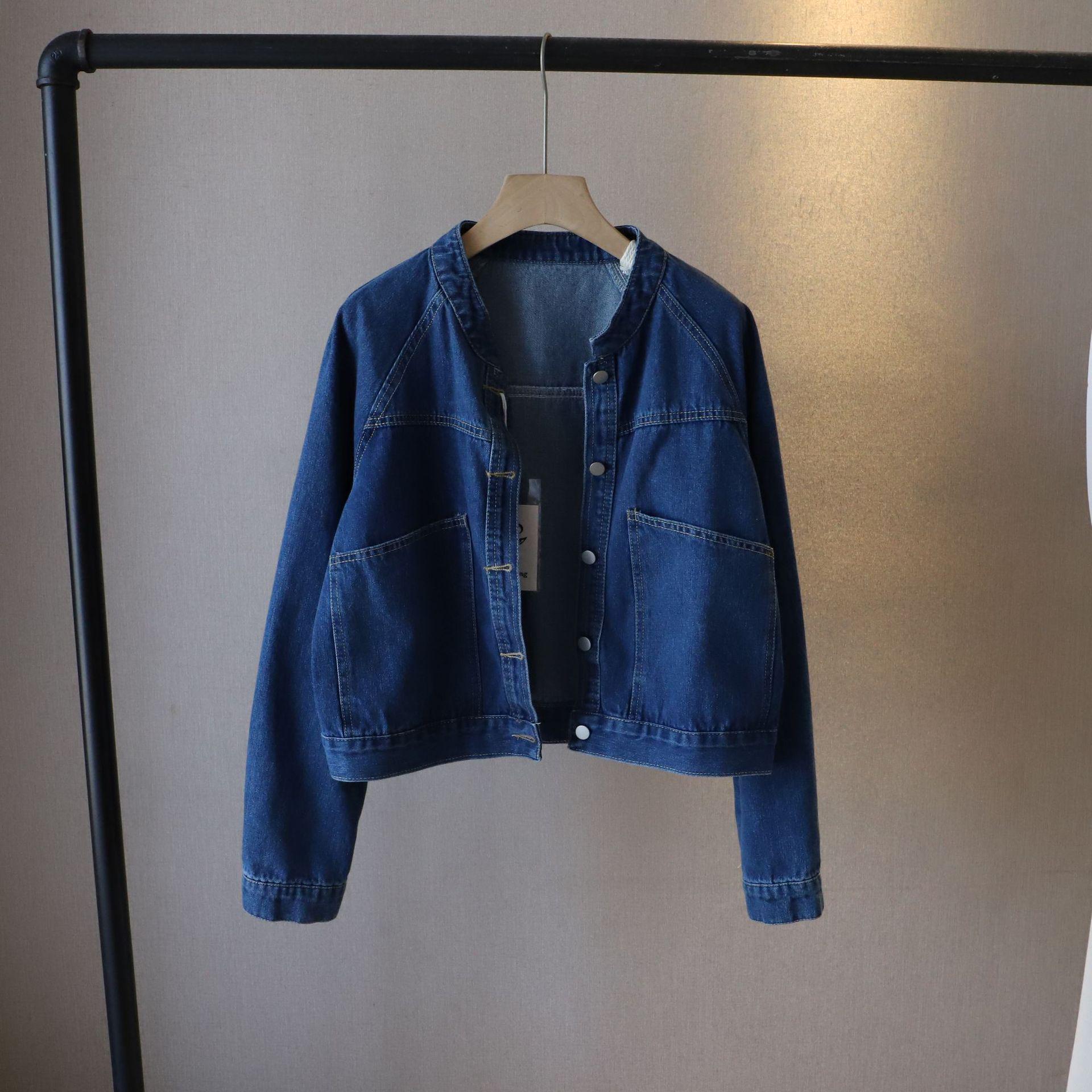 

2025 Модная женская весенняя короткая джинсовая куртка в корейском ретро-стиле One Size темно-синий