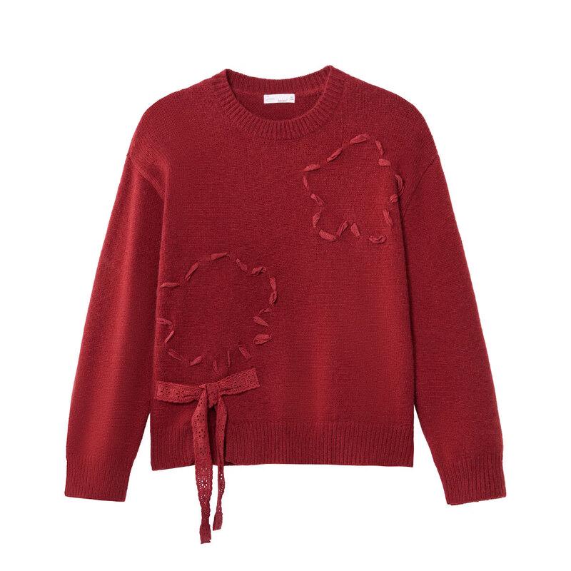 INMAN Women s Red Lace Drawstring Pullover Sweater XL