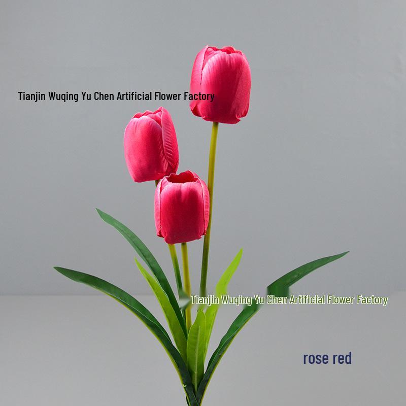 Triple-Head Tulip Silk Flower Bouquet for Home Décor Height about 50cm