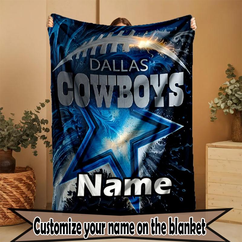 Custom Name Personalized Dallas Cowboys Print Blanket, Home Decor, Bedroom, Sofa, Camping, Couch, Gifts for Birthday ChristmasEnthusiasts