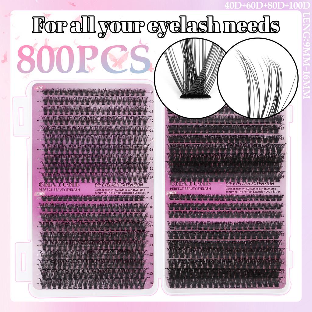 800 Clusters Of Single-Cluster False Eyelashes 9-16Mmdiy Segmented Natural Dense D-Curve Self-Grafting