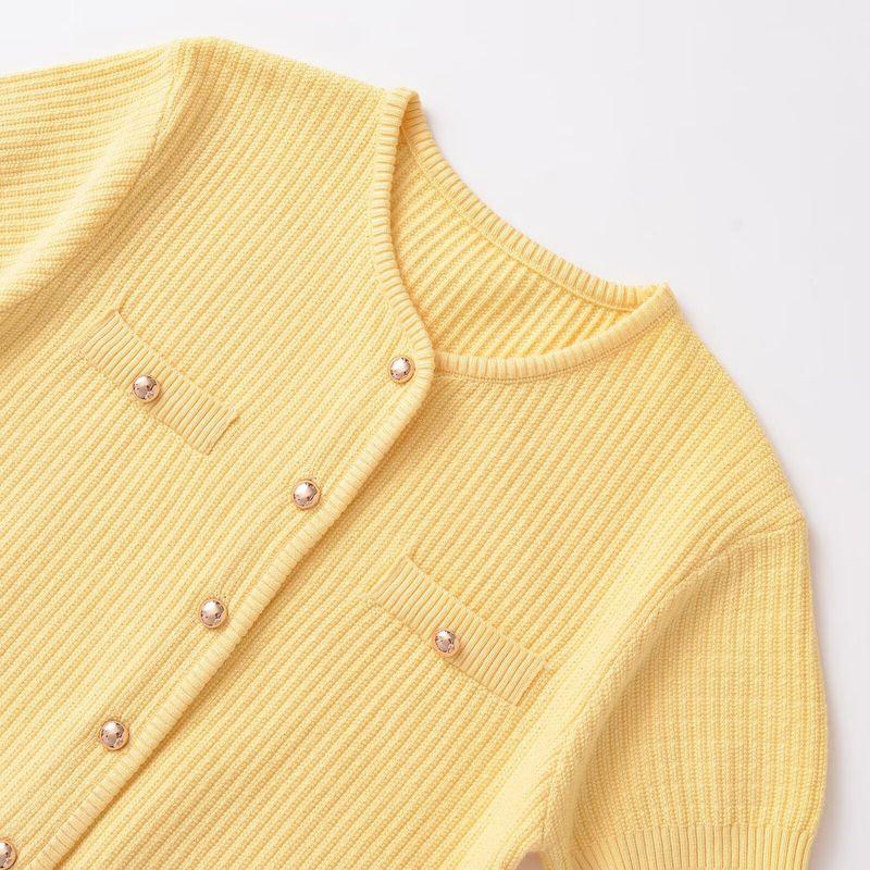 Kaslead New Women Clothes Western Style Fashion Simple and Versatile Single-Breasted Crisp Knit Cardigan