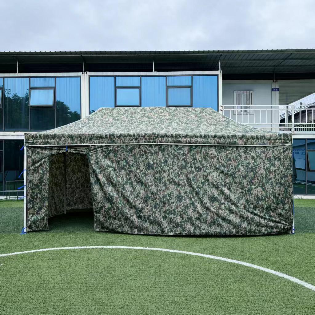 Camouflage Four-Corner Telescopic Tent with Side Walls – Cold Protection, Sun Shade, Waterproof Oxford Cloth