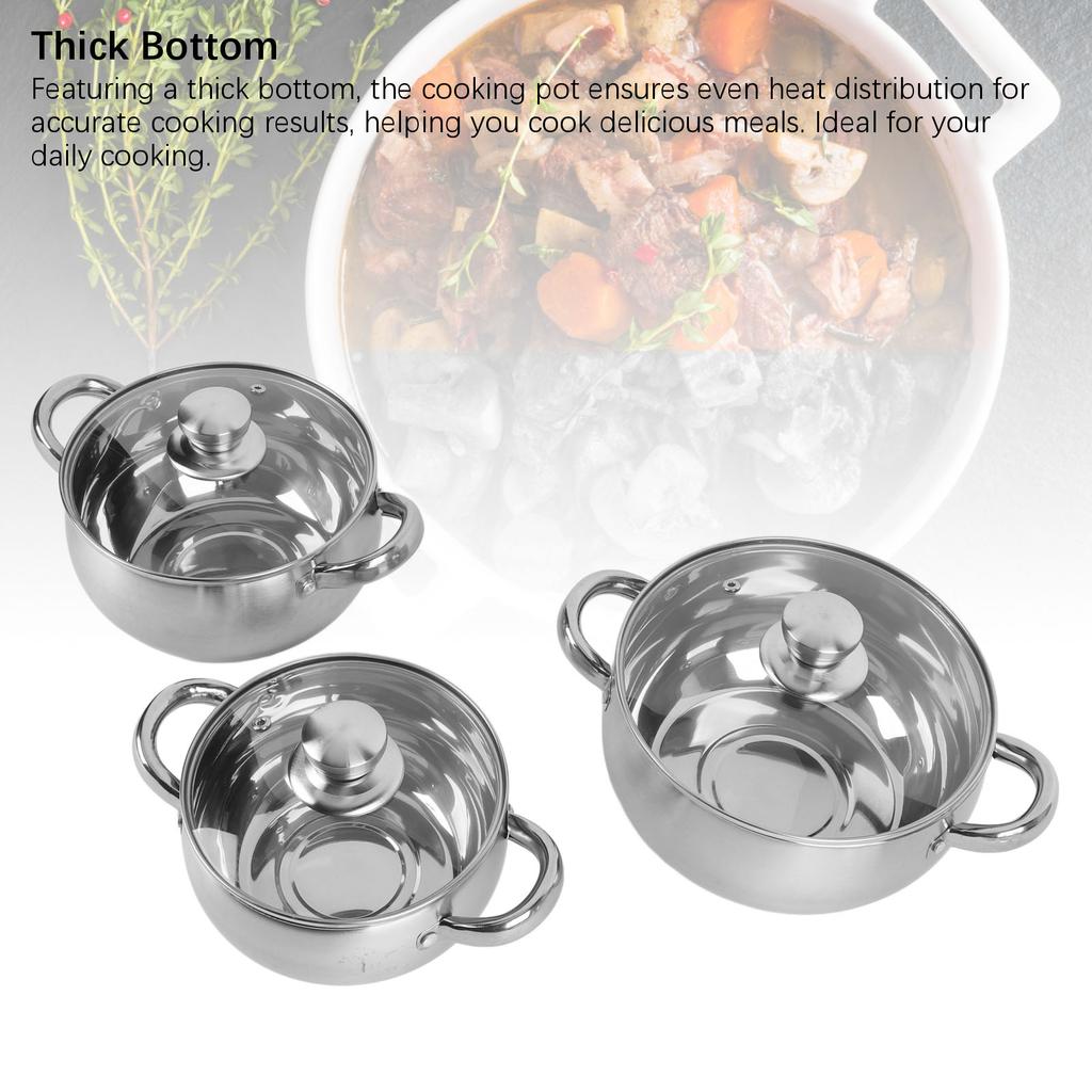 3PCS Soup Pot Set Stainless Steel Thick Bottom Anti Stick Cooking Pots with Anti Scald Handle Lids for Kitchen