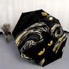 Starry Night Cat Automatic Folding Umbrella  8 Ribs, Durable Iron Frame, Bright Color Pattern Compact Travel Umbrella, Suitable for Outdoor,