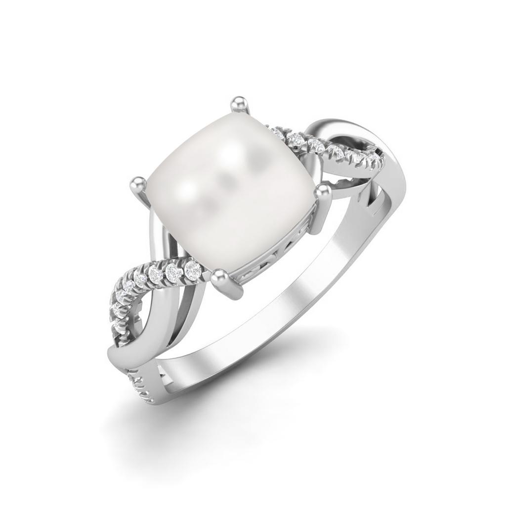 925 Sterling Silver 1.94 Cts Cushion Shape Pearl Solitaire Twisted Shank Wedding Women Ring
