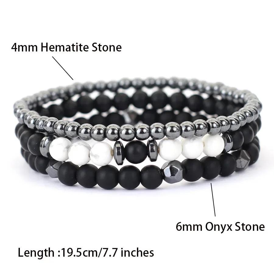 New 3Pcs Natural Stone Beads Bracelet Set With Black Onyx Tiger Eyes Hematite Healing Braclet Gifts For Him Lava Accessories