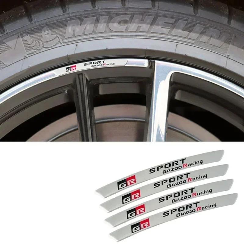 4pcs X Aluminium GR Sport Logo Wheel Rim Stickers Decals For Toyota GRSPORT Emblem Badge YARiS Corolla RAV4 Camry Prado Highland