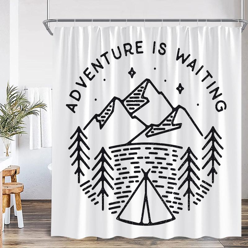 Vintage Camping Shower Curtains Abstract Mountain Camper Forest Scenery Polyester Fabric Home Bathroom Curtain Decor with Hooks