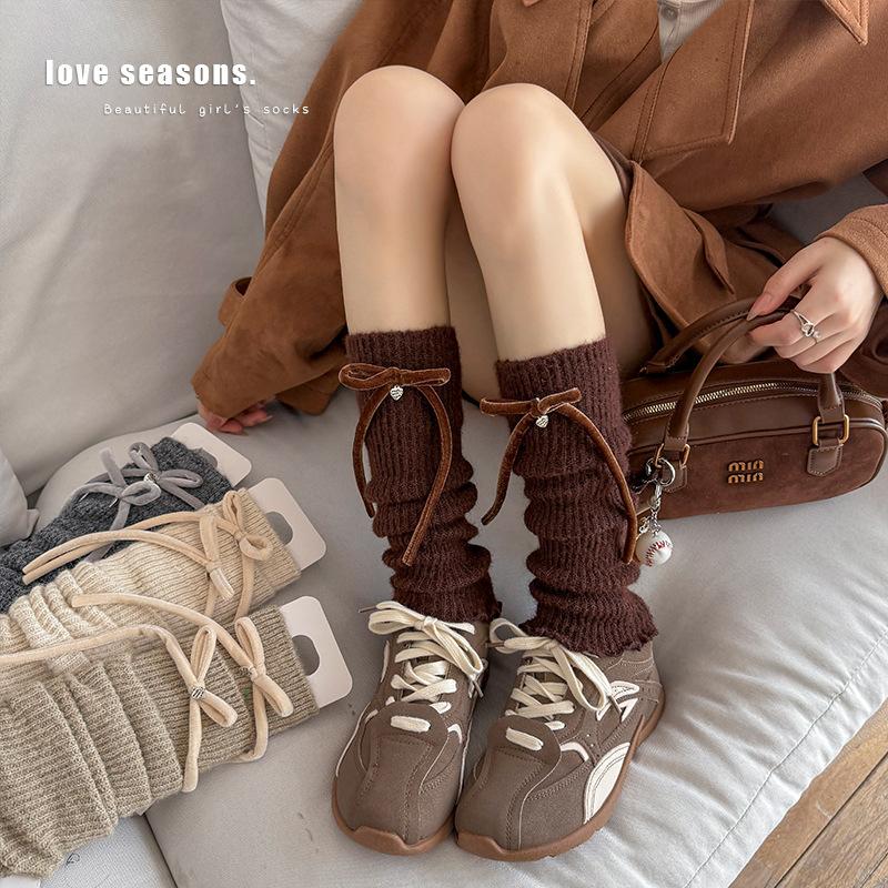 Boots Cotton Bow Socks Cover Wool Thickened Warm Flanged Stacking Socks Korean Girl Leg Cover
