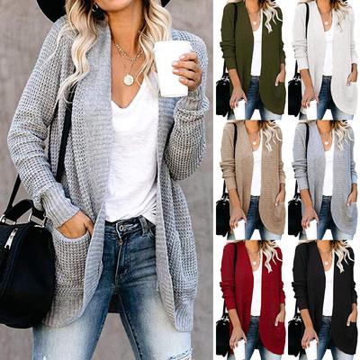 Long Sleeve Soft Knit Women's Sweater Open Front Loose Cardigan Casual Pocket Outerwear Plus Size