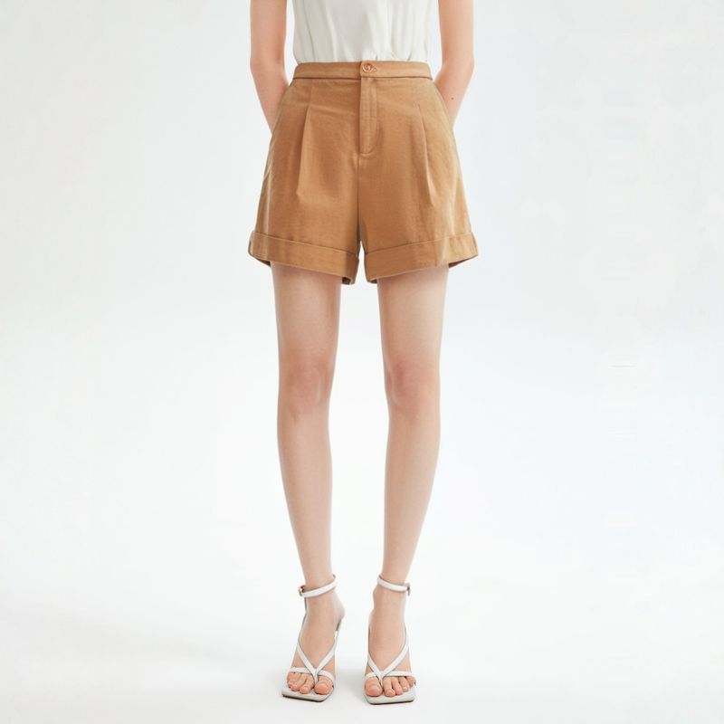 

[Nuo] Mall Brand Discount Western Style Women New High Waist Slim fit Slimming Flanging Pure Cotton Shorts 4e022 Khakis S/155