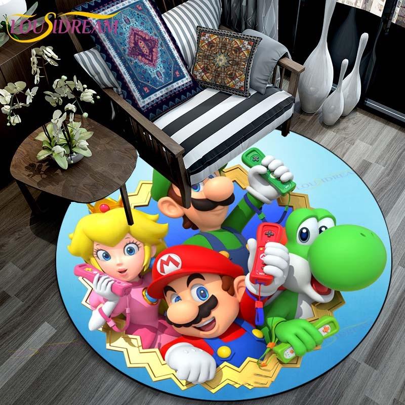 Cartoon Mario Bros Round Carpet Fashion Cartoon Pictures Printed Round Area Rugs Parlor Bedroom Floor Mat Rugs for Bedroom