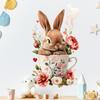 Ostern Blumenschale und Hase Wandaufkleber Selbstklebend Abnehmbar für Kinderzimmer Wohnzimmer Hintergrund Hausdekoration